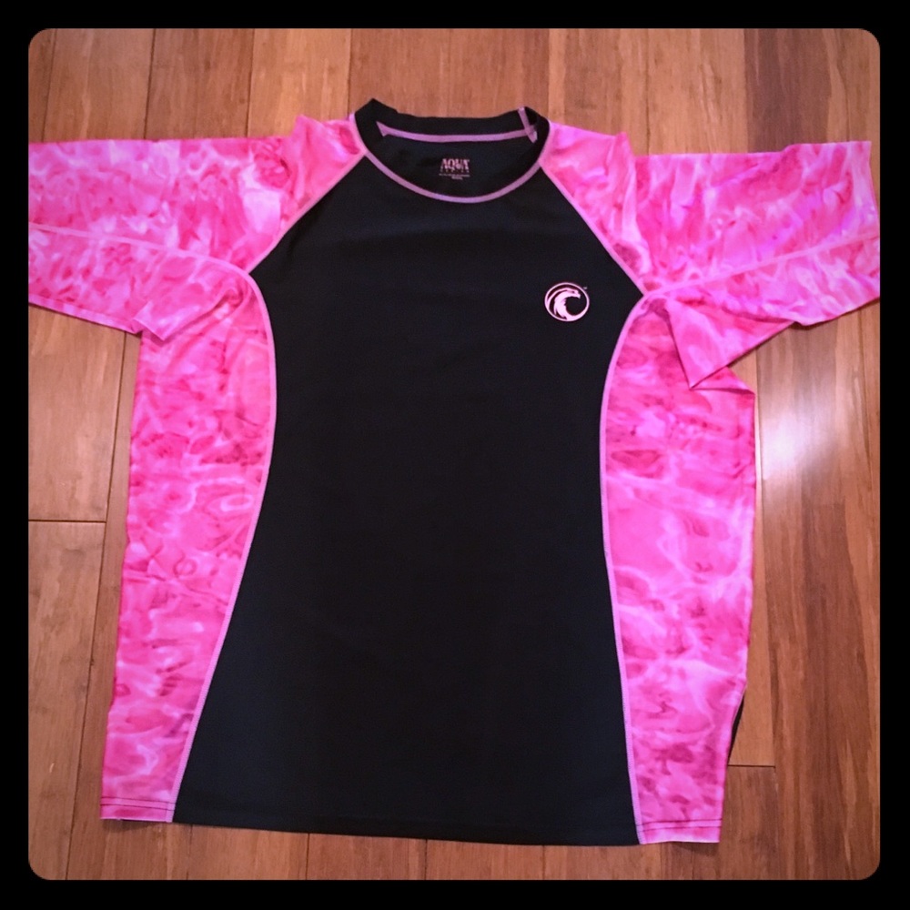 2XL Pink and Black Aqua Design Swim Top
